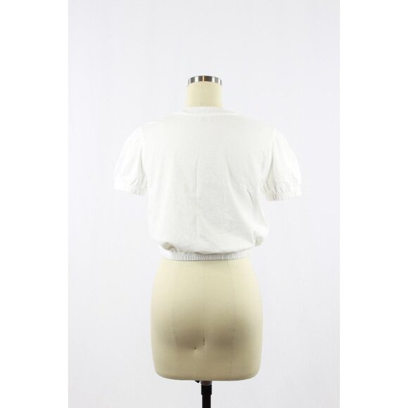 Aritzia WILFRED Piaf White Cotton Cropped Elastic Waist T-Shirt, Size XS - Picture 3 of 15